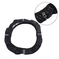 Car Steering Wheel Cover Without Inner Ring 37-38cm Three-dimensional PU Leather Embroidered Diamond-encrusted Breathable