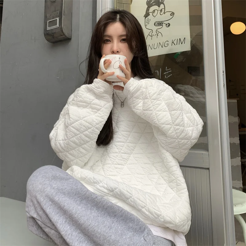 Women Sweatshirts Chic O-neck Ulzzang Elegant Loose Casual Solid Newest Harajuku All-match Females High Street Daily Popular New