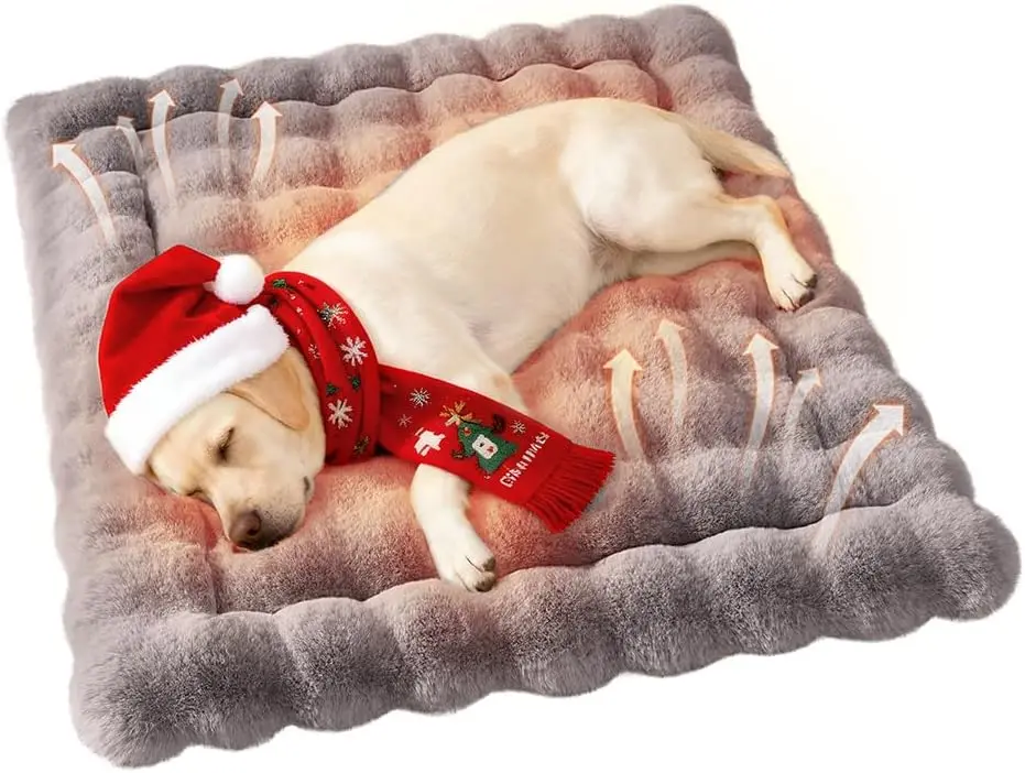 

Коврик для кровати для домашних животных из искусственного меха с нескользящим дном, комфортный плюш для кошек и собак, большой серый 35x27 дюймов