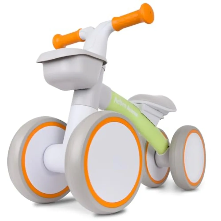 

Baby Balance Bike for 1 Year Old Boys Girls 12-24 Month Toddler 4 Wheels Adjustable Seat with Storage Basket Lightweight Alumin