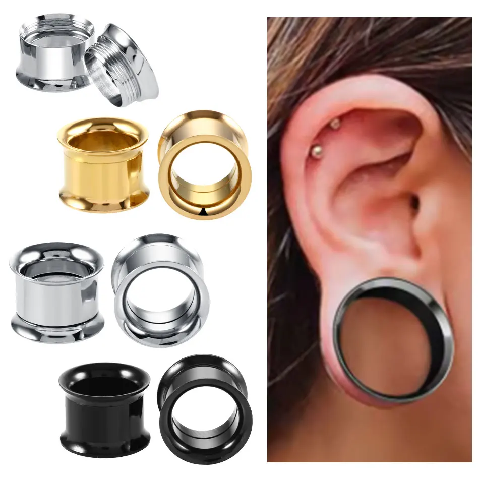 2pcs/lot Steel Screw Ear Gauges Round Tunnel and Plugs Earring Piercing Women Jewelry Stretchers Ear Dilations Expansions 2-30mm