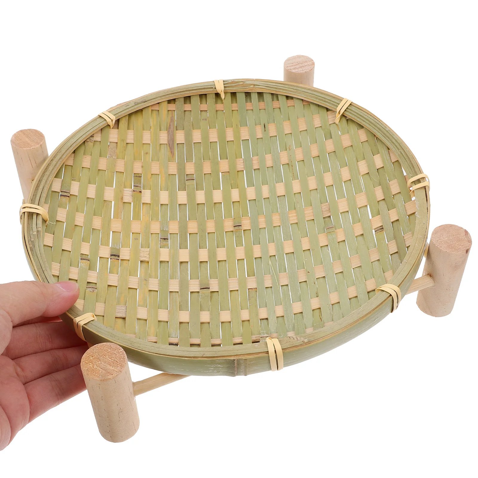 

1Set Bamboo Woven Basket Sturdy Bread Tray Bread Serving Basket Fruit Snack Display Wood Stand Woven Baskets for Fruit