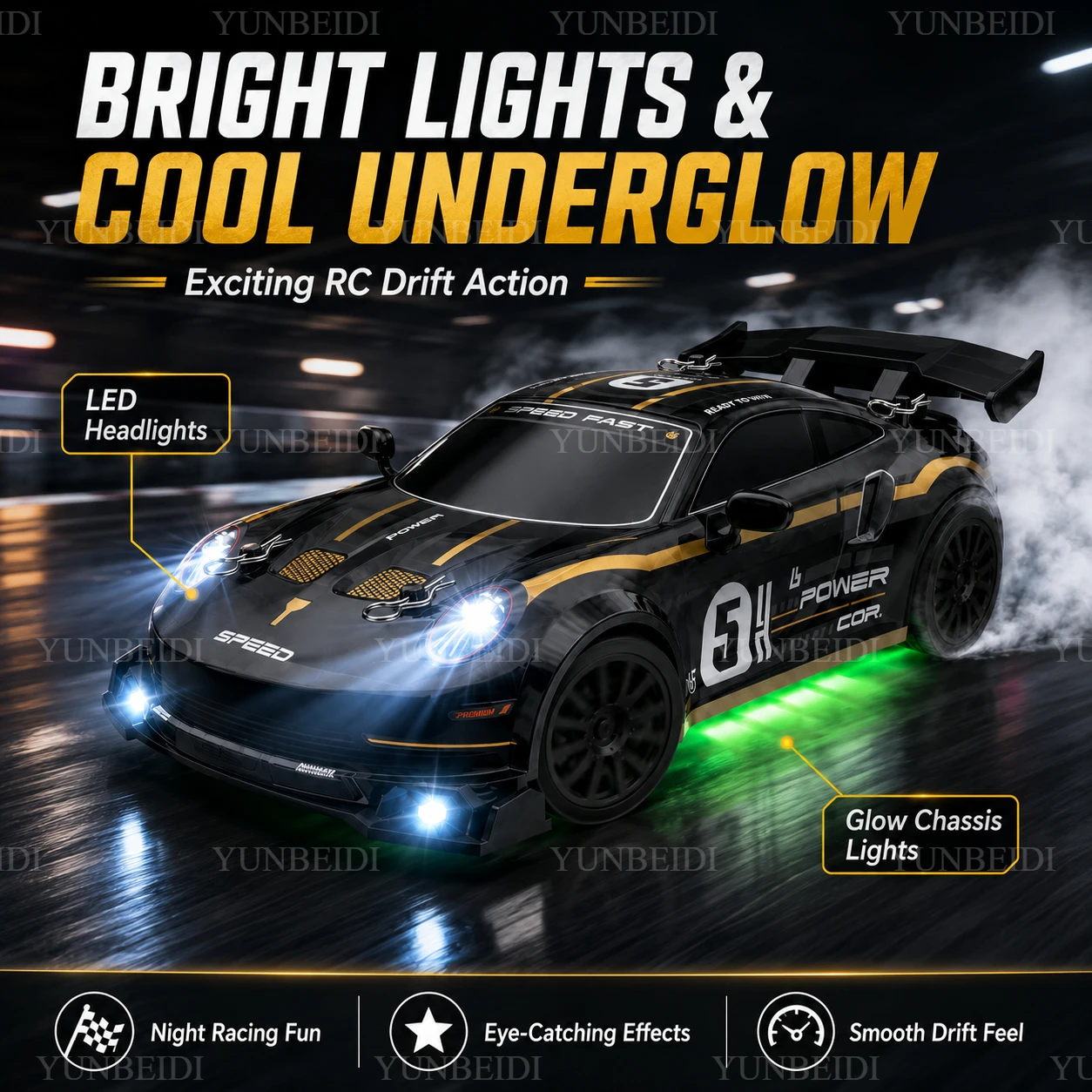 Remote Control Drifting Car 1:24 4WD 2.4G_Hz with LED Lights All-round Drifting High-speed RC Car Toys Children's Festival Gifts