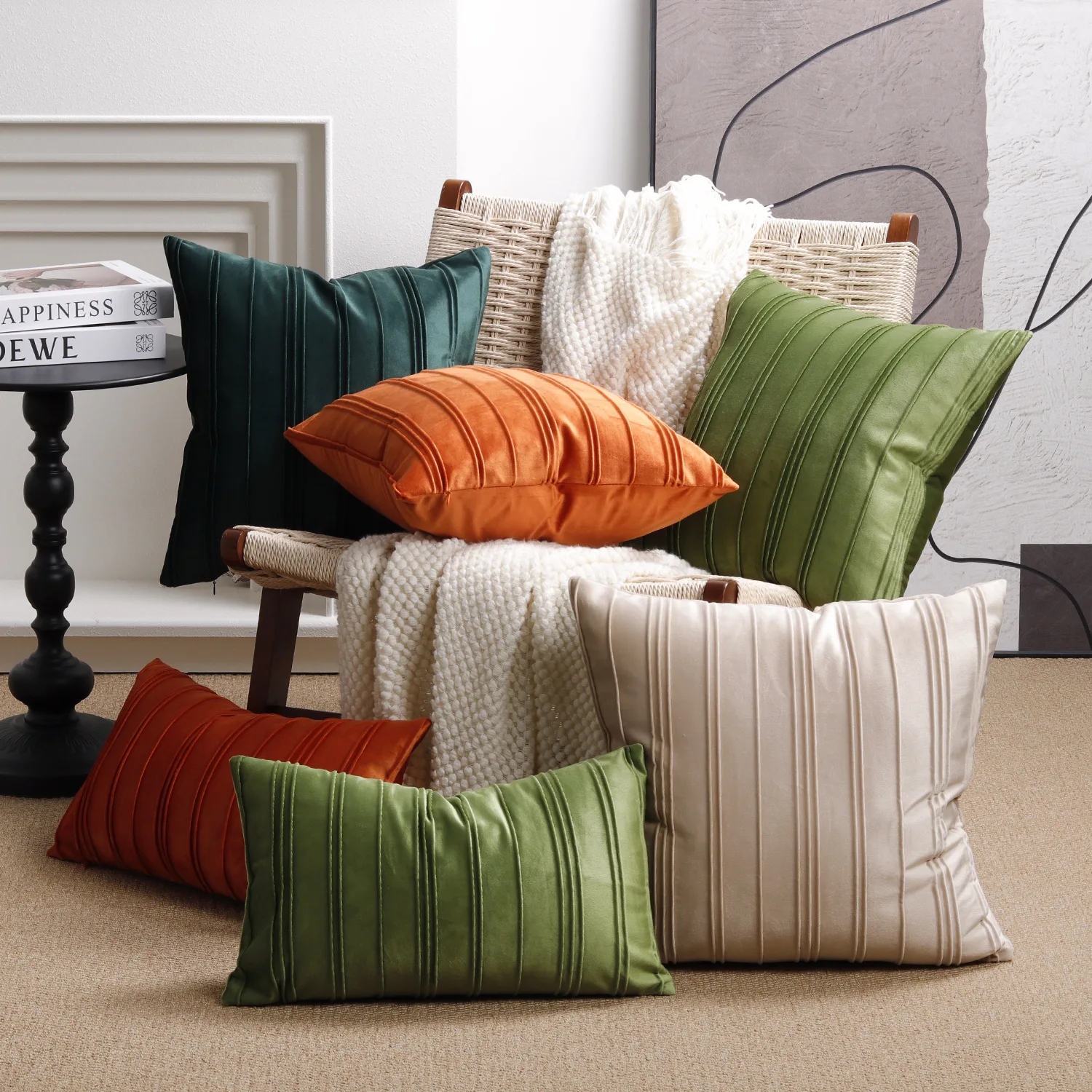 2 Piece Luxury Velvet Cushion Cover Solid Vertical Stripe Pleated Nordic Minimalist Pillow Case for Sofa Bedroom Decor Home