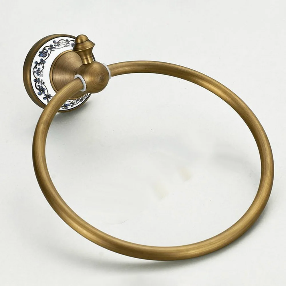 Bad handtuch halter, Wand-Montiert Runde antike messing Handtuch Ring mit keramik, Handtuch Rack Nba401
