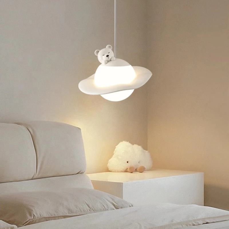 Cute Children's Room Bedside Chandeliers LED Rabbit Bear Moon Lamp Modern Creative Baby Room Nursery Boy Girl Bedroom Chandelier