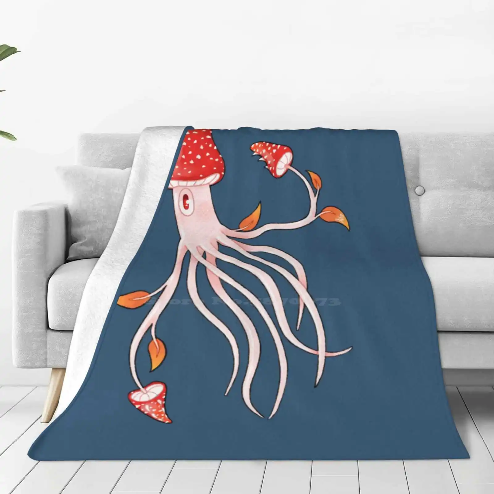 Toadstool Squid Trend Style Funny Fashion Soft Throw Blanket Squid Toadstool Mushroom Fantasy Weird Funny Cute Creature Sea