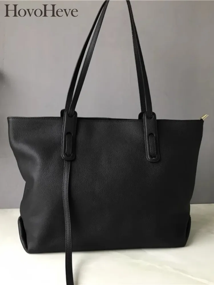 Nuevo bolso de mano informal de gran capacidad para mujer, bolso de mano de cuero genuino para oficina, bolso de hombro individual a la moda de Color sólido con cremallera