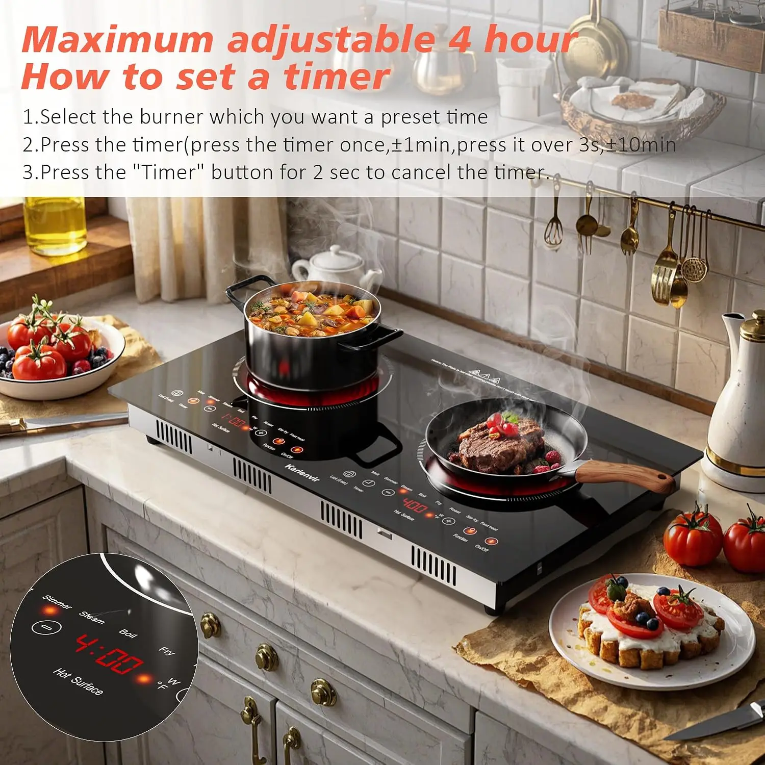 2 Burner Electric Cooktop 110V, 2000W, 24