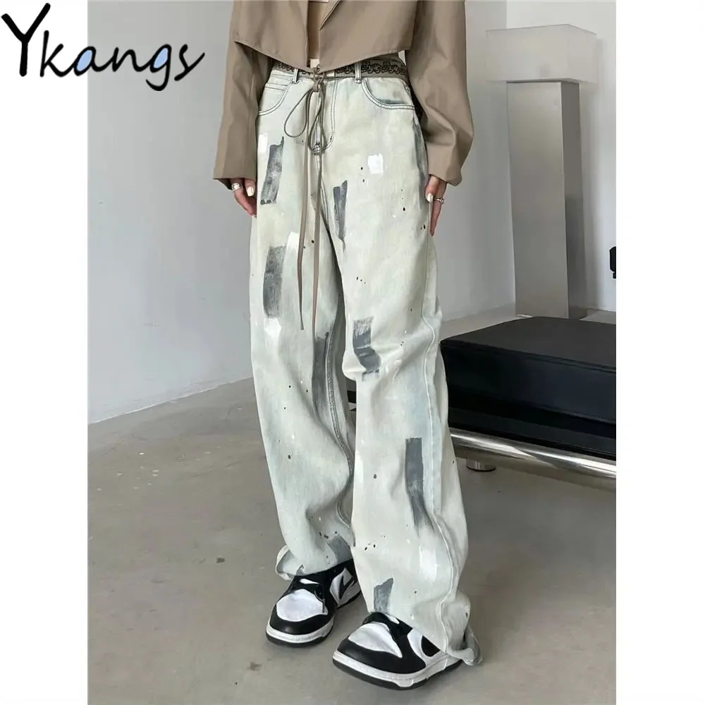 

Plus Size Irregular Graffiti Hip Hop Baggy Jeans Women Streetwear Punk Grunge Denim Pants High Waist Harajuku Trendy Trousers