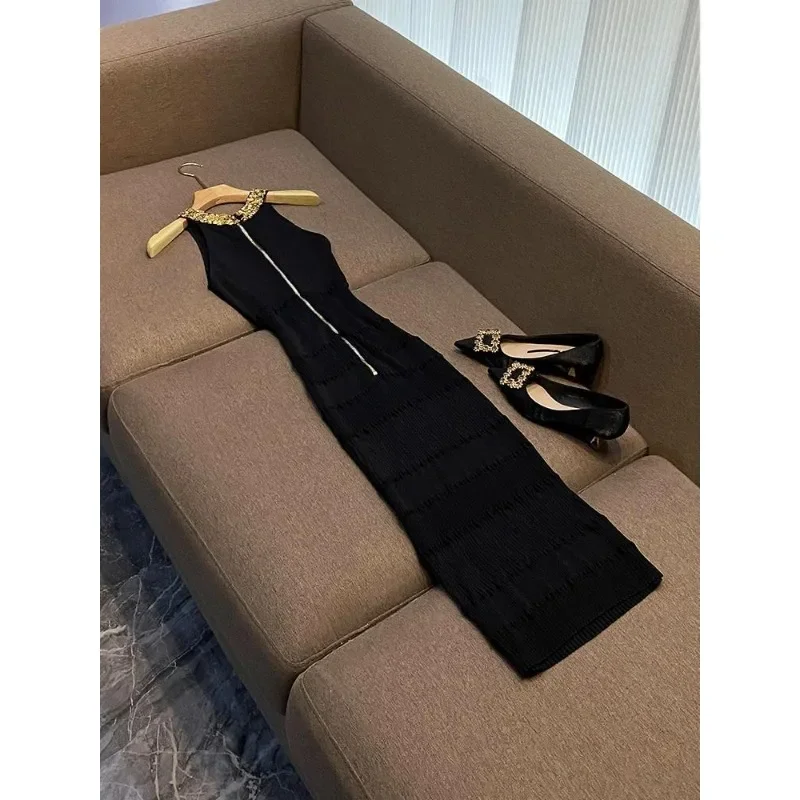 

High-end Dress New Sexy Temperament Sleeveless Heavy Industry Slim-fitting Knitted Skirt Waist Celebrity French Women Clothing