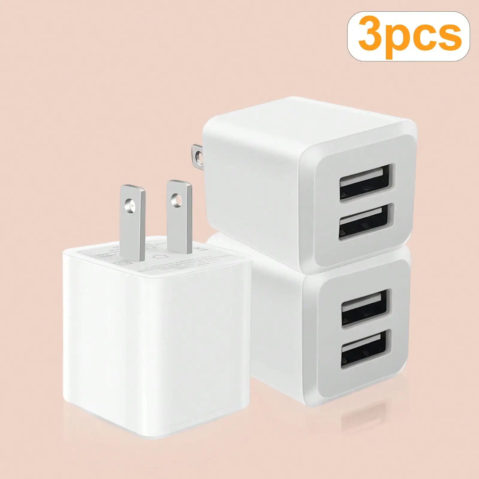 White US Plug Dual Port Fast Charger 110-127V USB Wall Charger PD QC Quick Charging Power Block Portable Charger Adapter Universal Phone Charging Cube Compatible with iPhone Android Smartphone Travel Home Office Daily Use Portable Charging Adapter