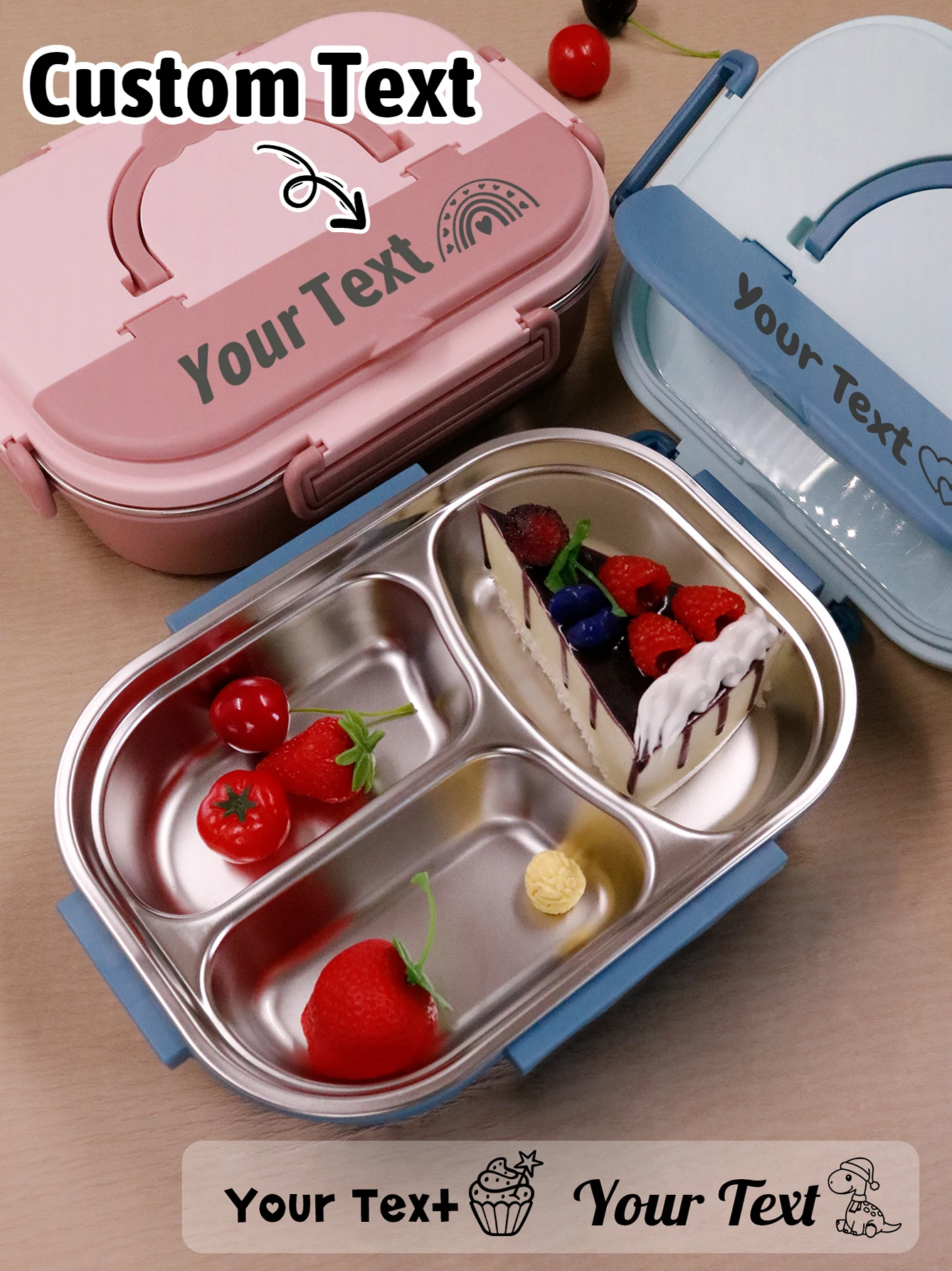 Personalisierte Bento-Lunchbox mit Namen, Individuelle 304 Edelstahl-Lunchbox für Kinder, Angepasste Thermos-Lunchbox für Kinder