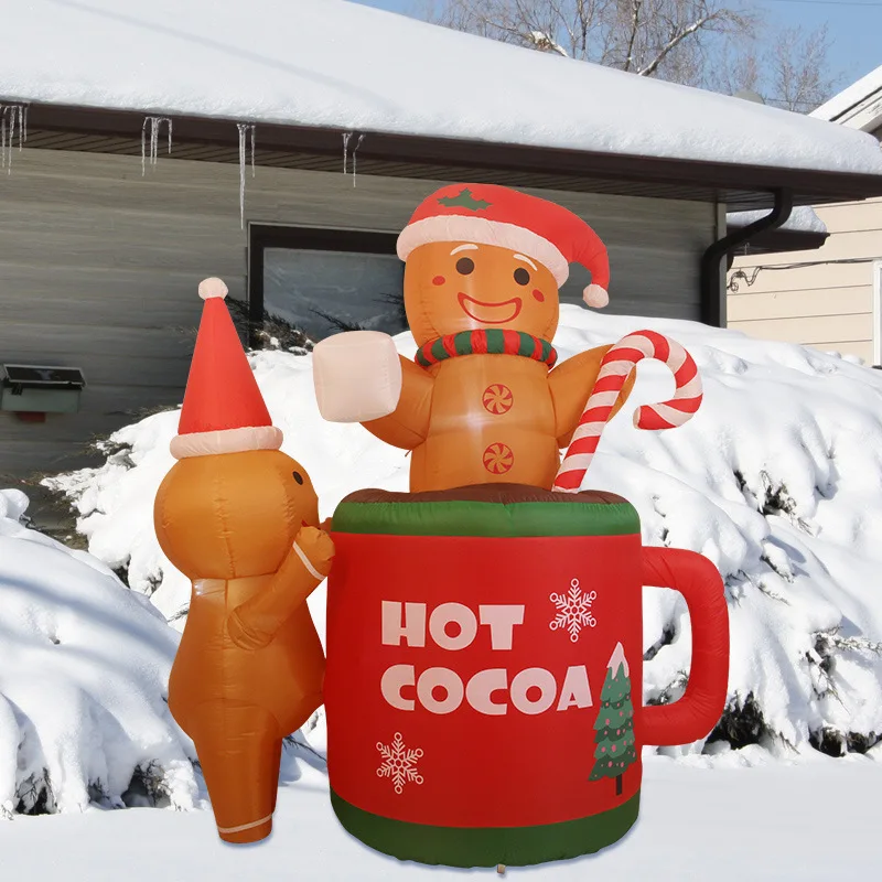 Christmas Inflatable Outdoor Gingerbread Man Cup Shape with Lights Inflatable Xmas Indoors Decor for Home Yard New Year Navidad