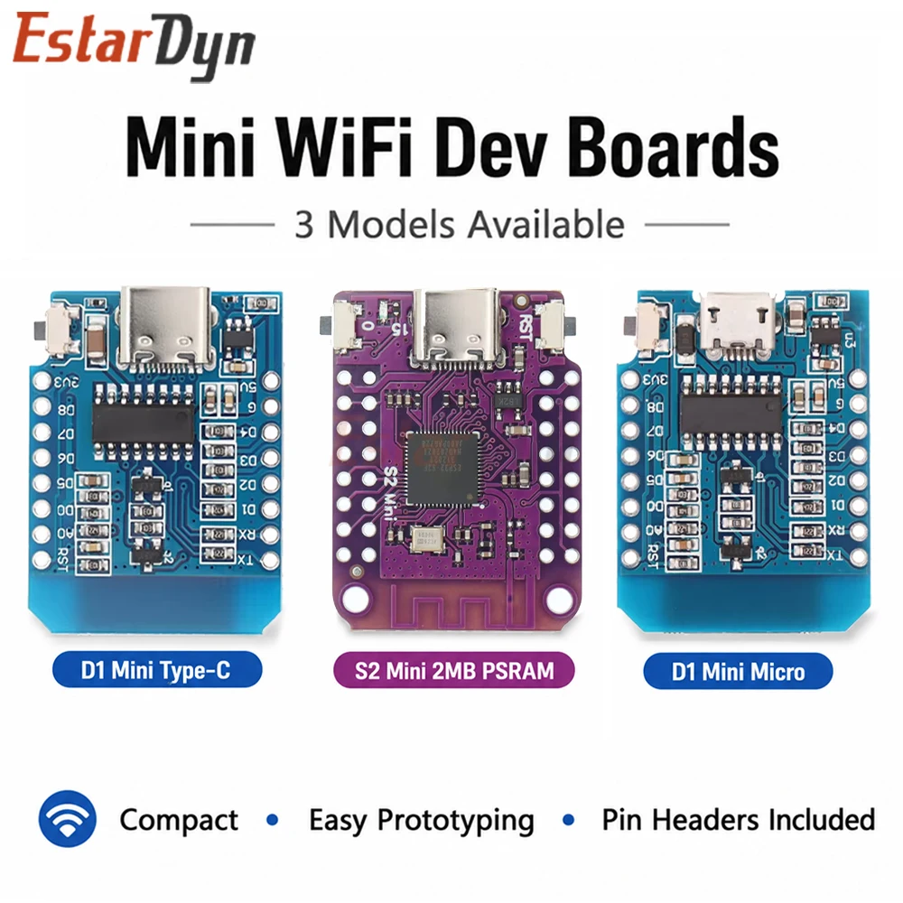 Estardyn ESP32-S2 Mini D1 Mini Board ESP32-S2FN4R2 CH340 4MB Flash 2MB PSRAM WiFi MicroPython for IoT DIY