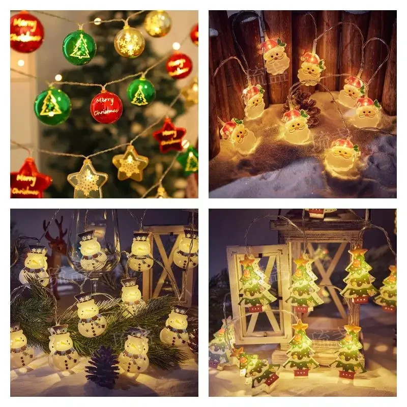 Christmas String Lights Hanging Star Snowflake Snowman Lights Strip Balls Ornaments Lamps for Christmas Tree Home Outdoor Decors