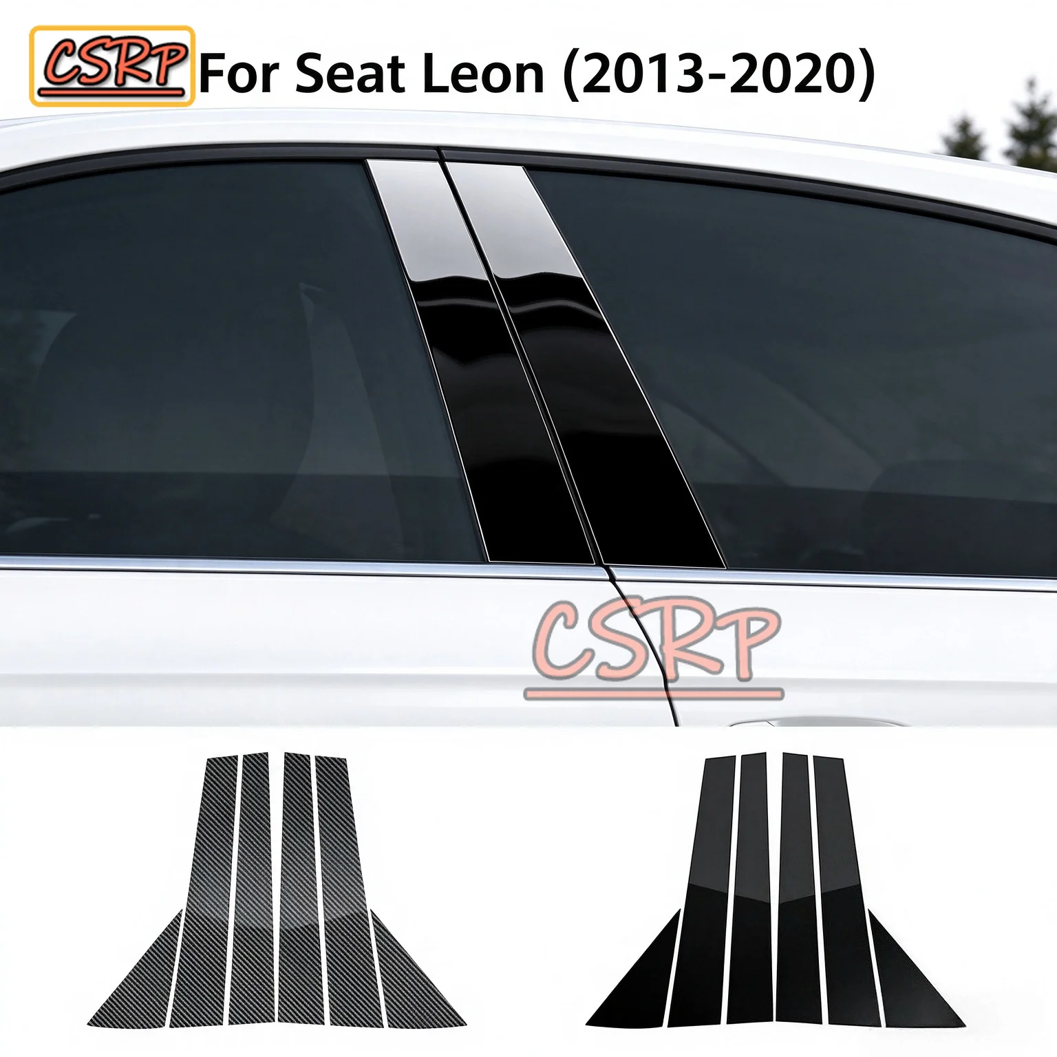 B Pillars Sticker For Seat Leon 2013 2014 2015 2016 2017 2018 2019 2020 LHD RHD Car Carbon Fiber Style Glossy Black Trim