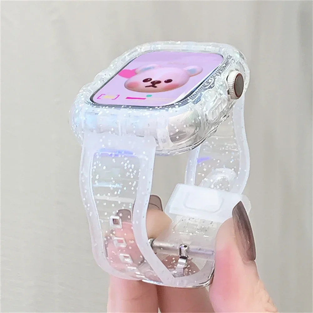 Cute Glitter Strap + Case For  Watch 41 45 38 40 42 44mm Wave Soft Sport Band For iWatch Series 7 SE 6 5 4 3 Women Bracelet