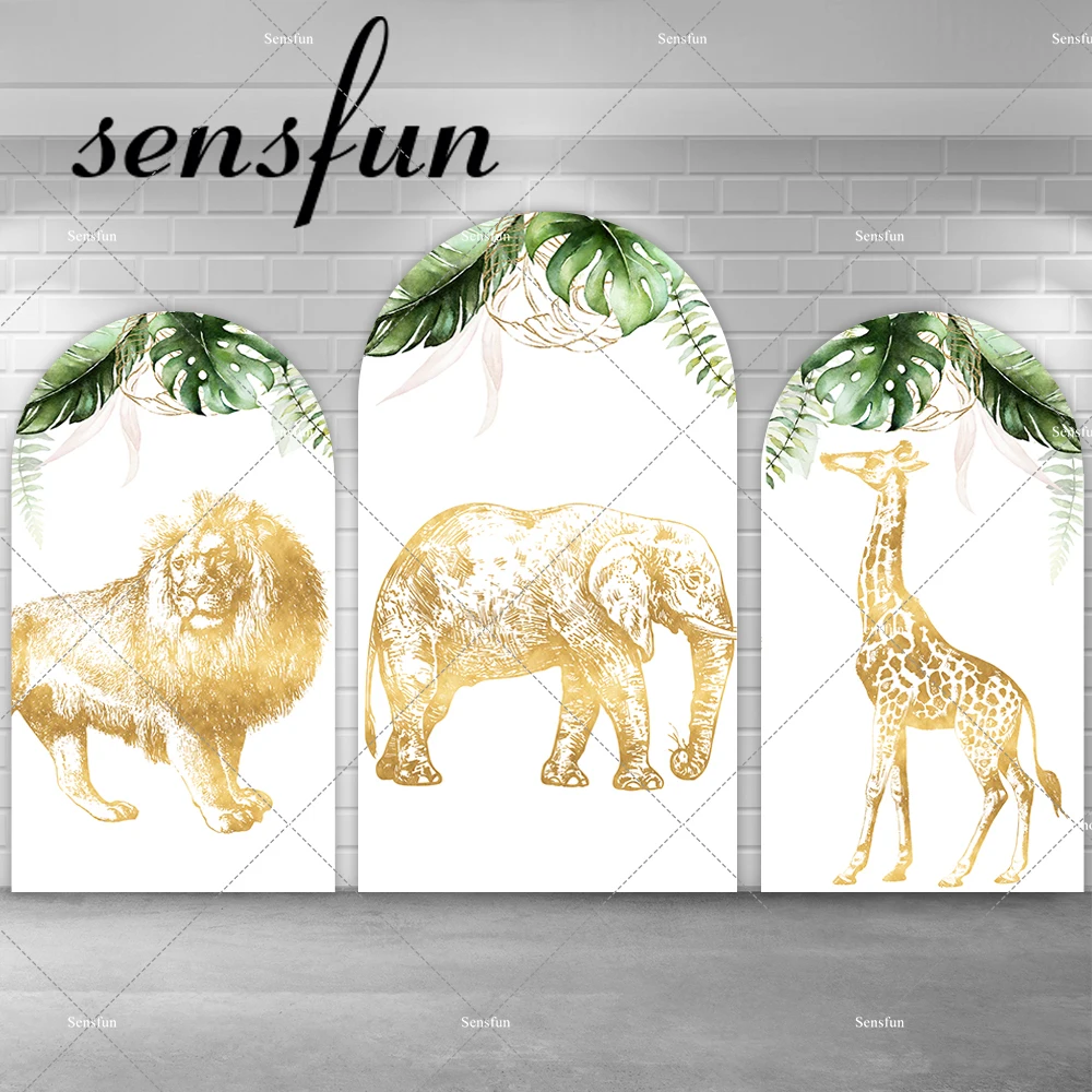 

Green Leaves Gold Animals Lion Elephant Giraffe Chiara Arch Backdrop For Kids Wild One Safari Jungle Birthday Party Backgrounds