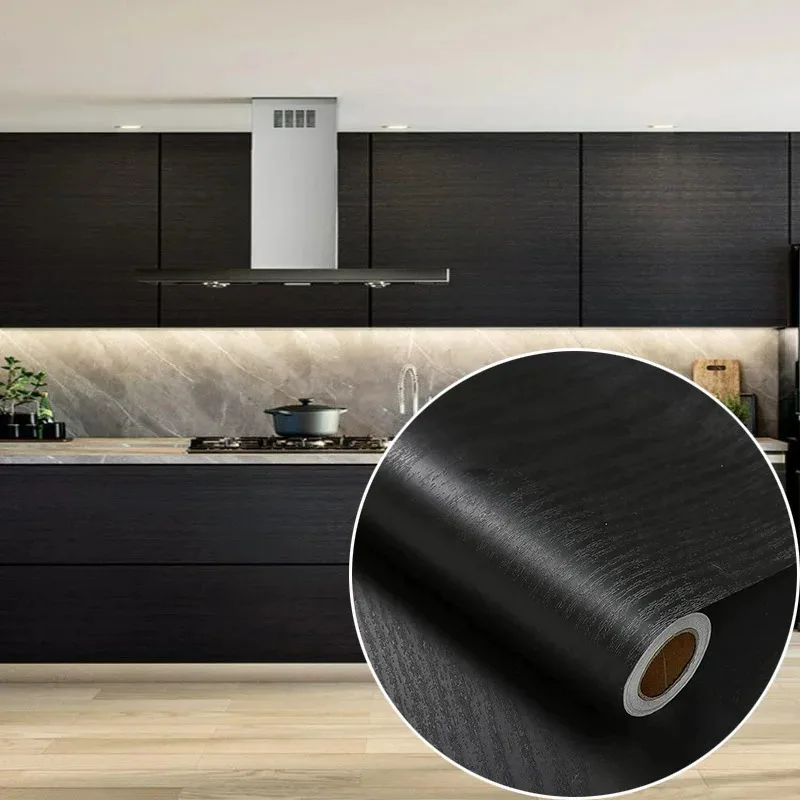 

40cm household black wood grain simple waterproof home decoration oil resistant kitchen cabinet desktop self-adhesive wallpaper