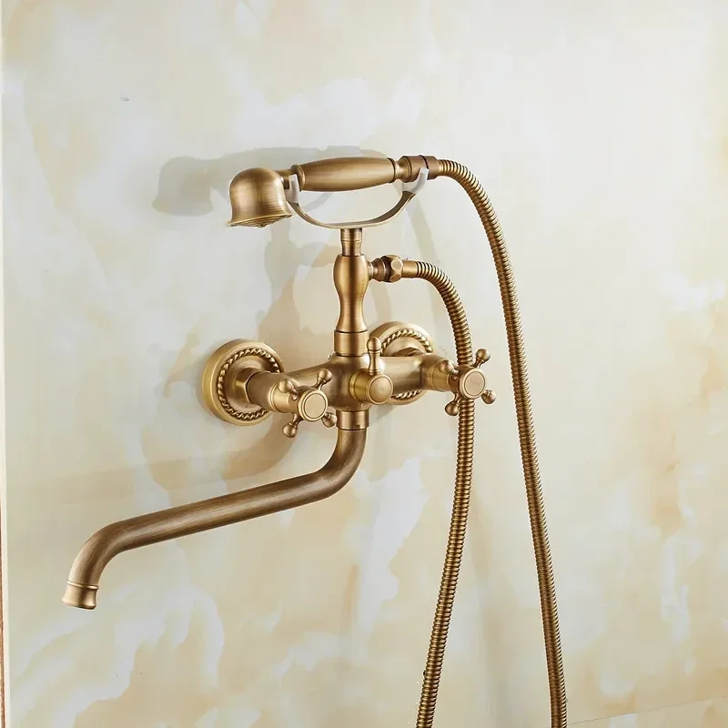 Shower Faucets Lengthen Nozzle Brass Bathroom Mixer Wall Mounted Hand Held Bathtub Sanitary Shower Mixer Tap Sets