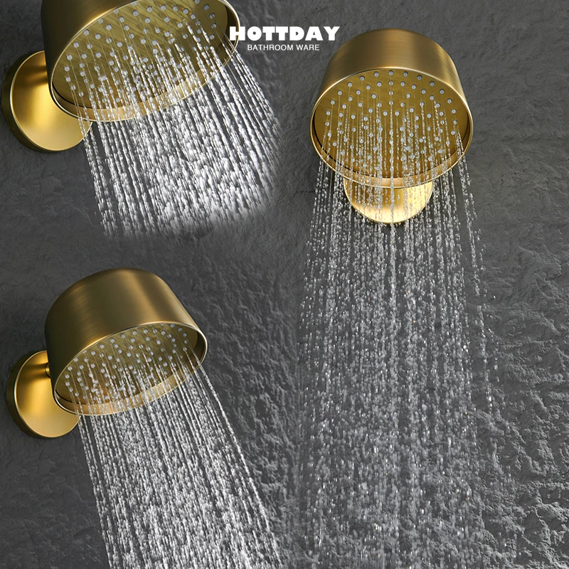 Brushed Gold Concealed Shower Faucet Set Embedded Cartridge Faucet Rainfall Shower Head Rotate/Waterfall Bath Spout Mixer Tap