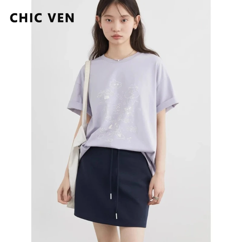 

CHIC VEN корейские женские футболки свободные повседневные новые стильные футболки с круглым вырезом и буквенным принтом с короткими рукавами пуловер женский топ летний