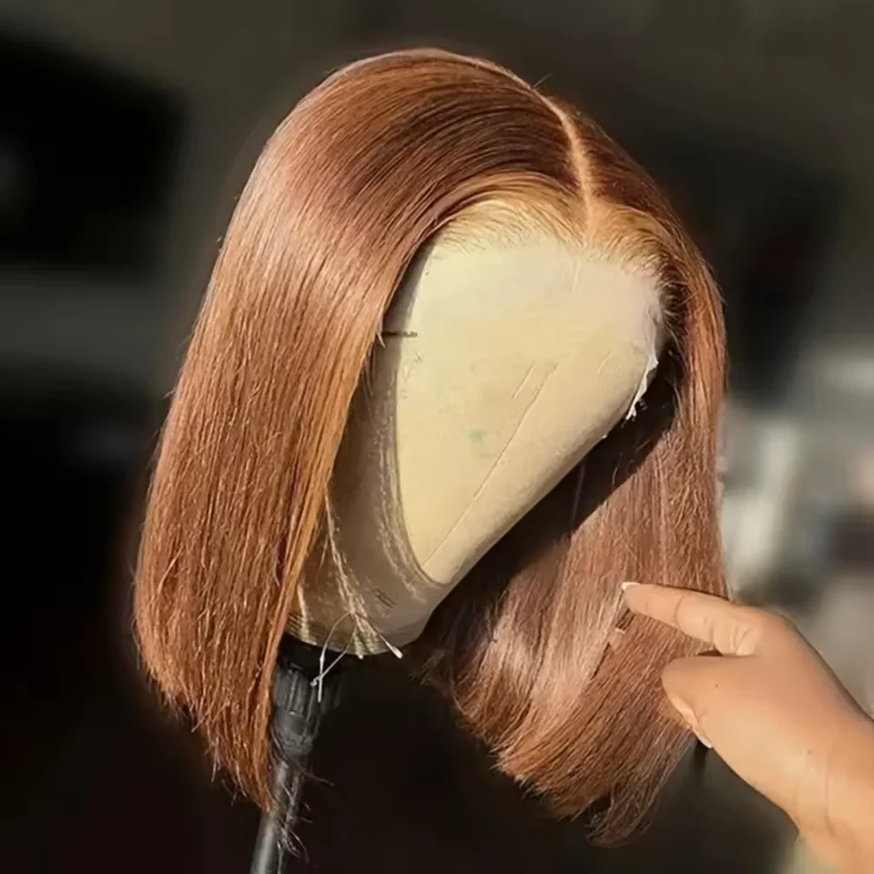 

#4 Chocolate Brown Straight Bob Wigs 13x4 Transparent Lace Front Human Hair Wigs 200 Density Brazilian Human Wig