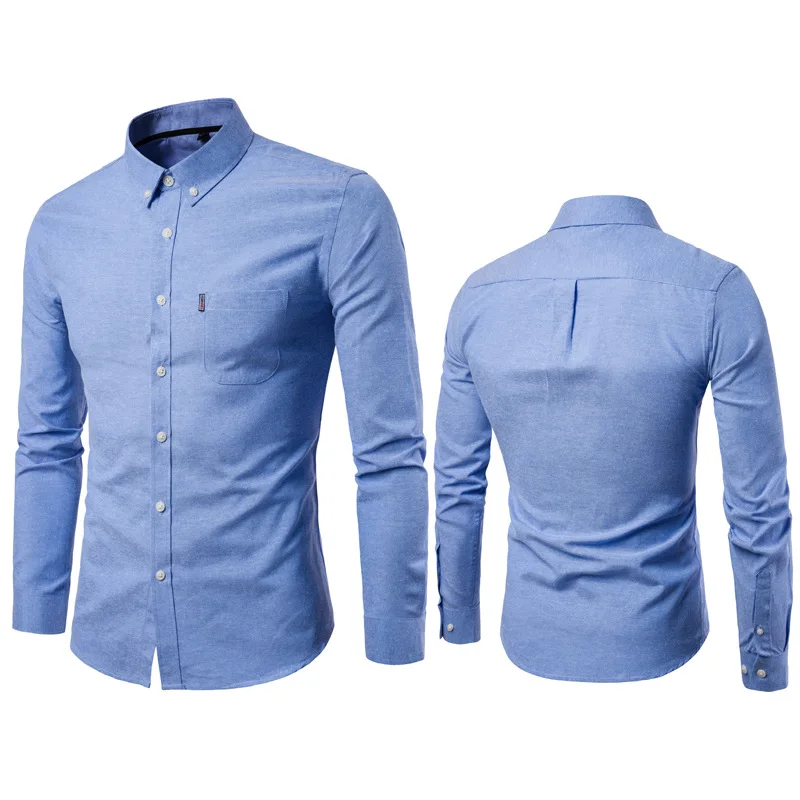 2023 Men's Slim Fit Long Sleeve Dress Shirt Korean Style Standard Cut Cotton Polyester Blend Casual Wear Moisture Wicking