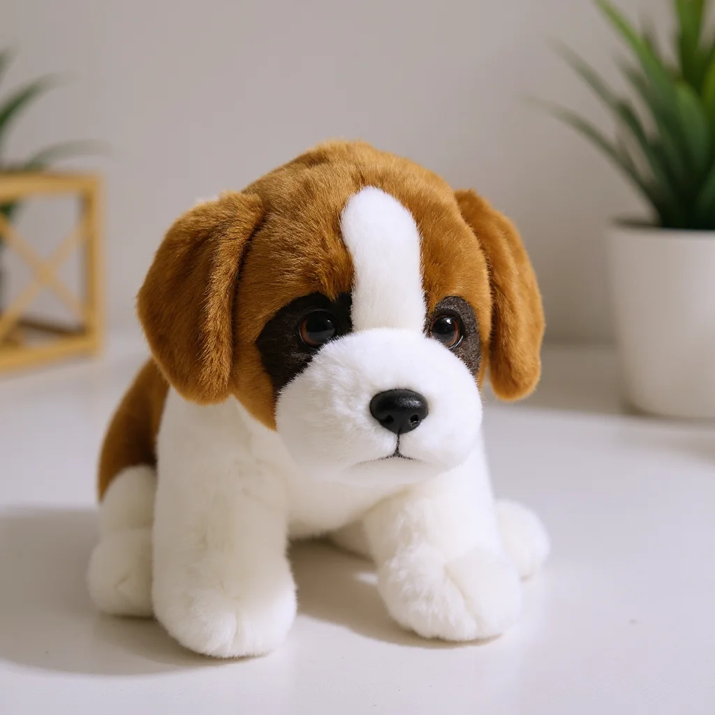 ตุ๊กตาสุนัขเซนต์เบอร์นาร์ดเหมือนจริง ขนาด 11.8 นิ้ว - ตุ๊กตาจำลองนุ่มพิเศษ ของขวัญสำหรับเด็ก ของสะสม ของตกแต่ง