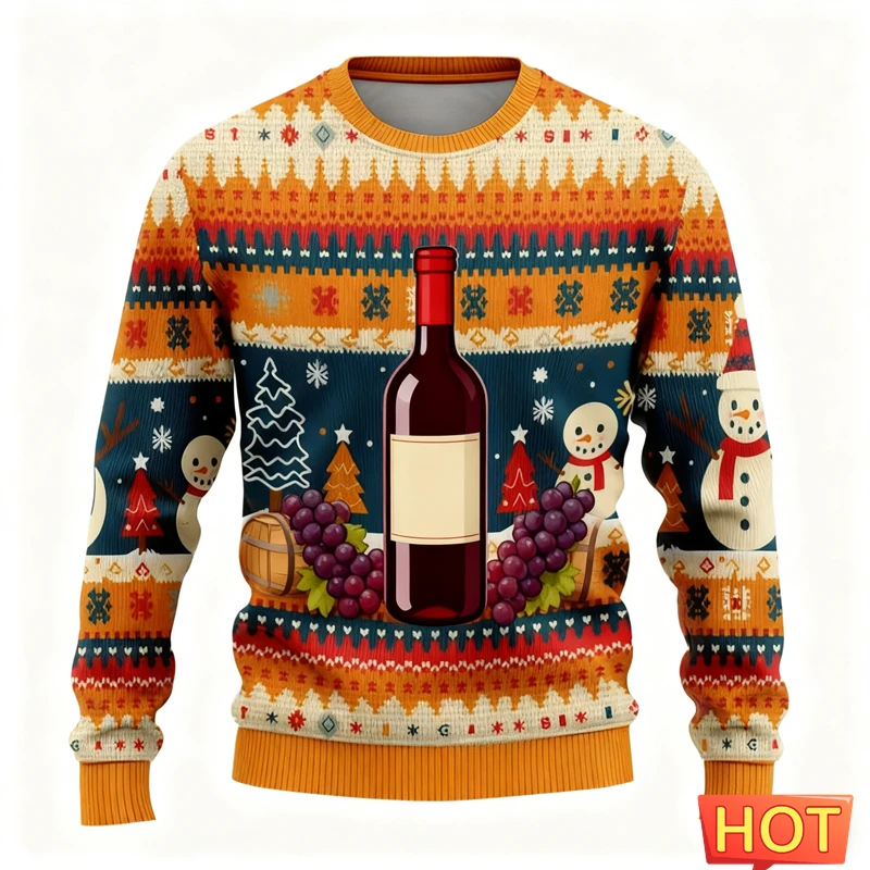 موضة النبيذ الأحمر الزجاج نمط القبيح عيد الميلاد سترة الرجال ملابس حريمي الهيب هوب حفلة الرجال بلوزات الذكور البلوفرات رياضية