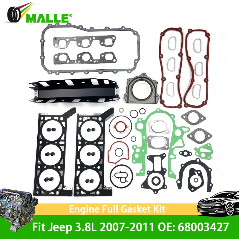 

Полный комплект прокладок, оригинальный комплект прокладок для Jeep Wrangler JK 3.8L 2007 ~ 2011 Chrysler Ram, уплотнительная прокладка головки блока цилиндров 68003427AC 68003427 AA/AB/AD