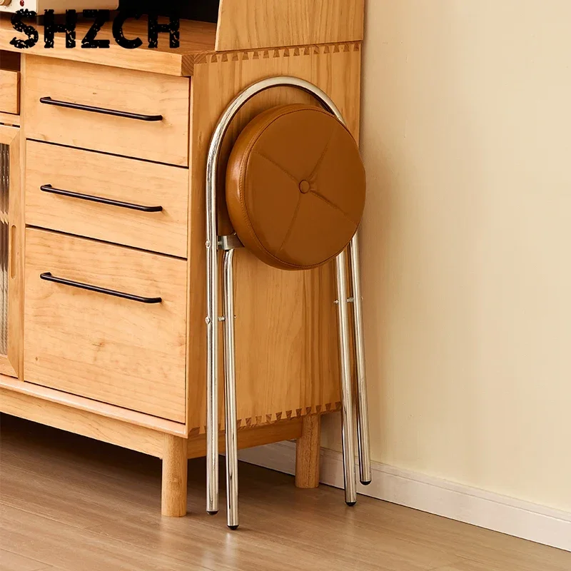 Vintage Folding Bar Stool Mid-Century Modern Space Saving Stool with Backrest Kitchen Island Seating Retro Counter Height Chair