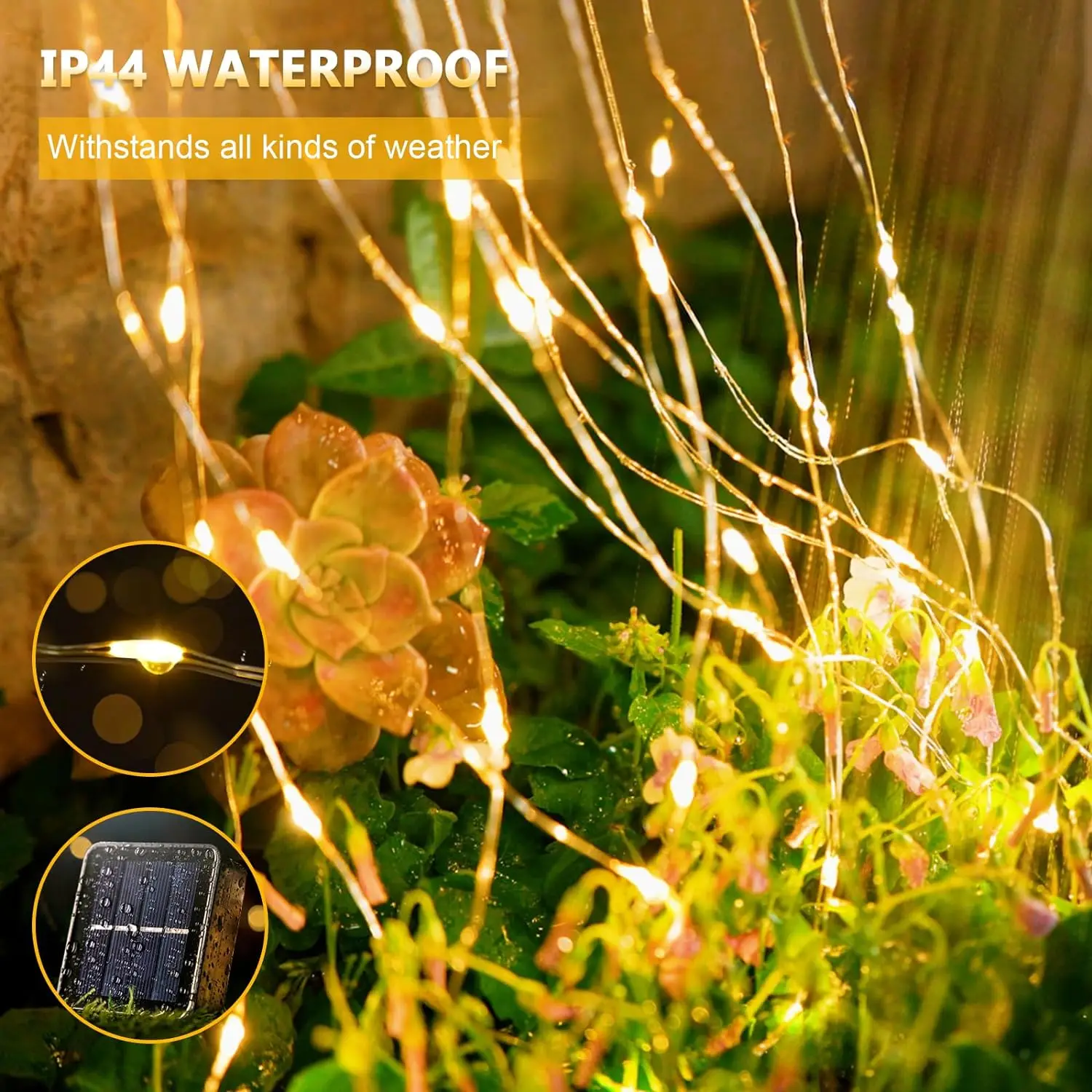 Solar String Lights Outdoor Solar Powered Waterproof Fairy Lights 8 Modes Lights for Christmas Patio Party Tree Yard Decoration