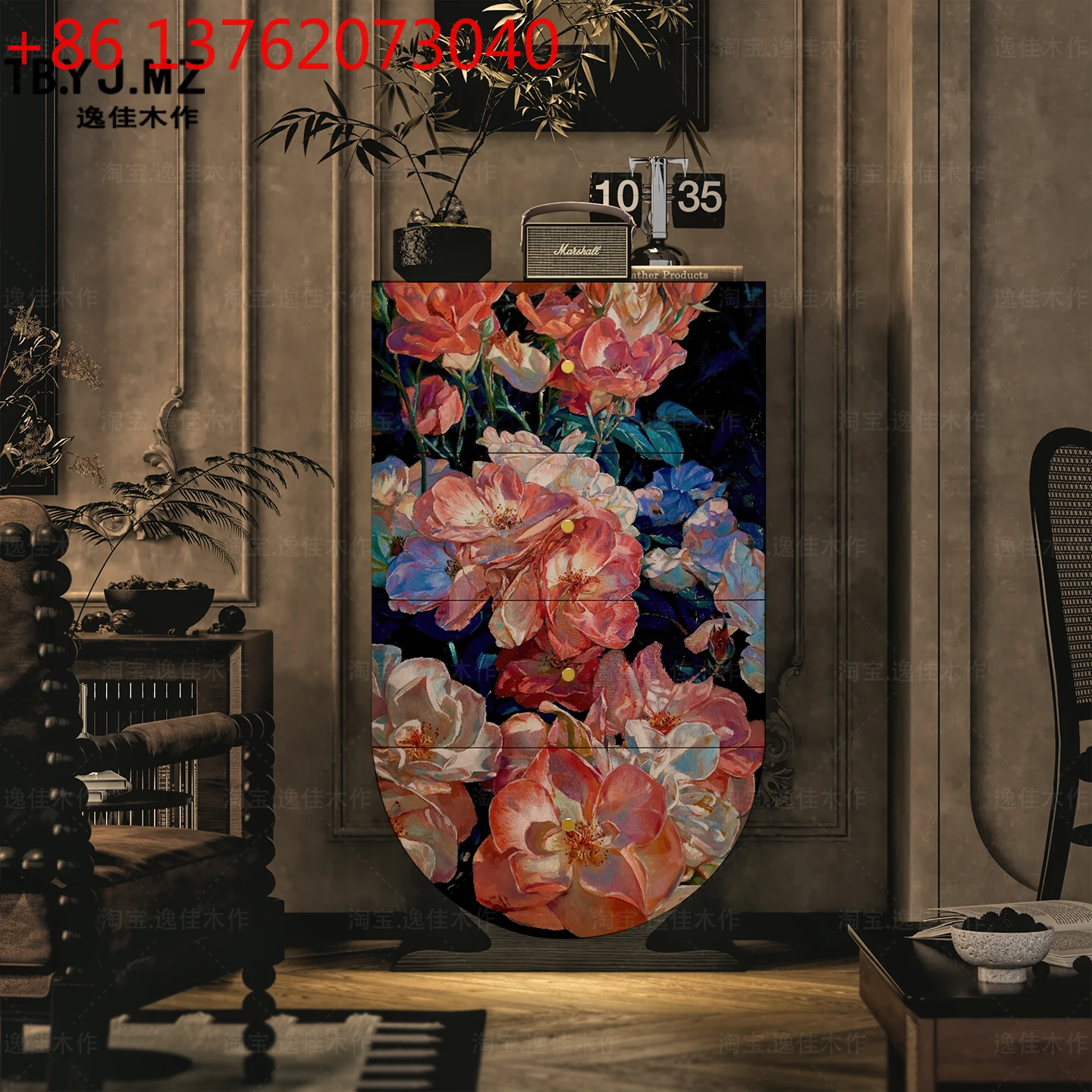 

American niche retro flower four-bucket decorative cabinet small apartment living room wall locker