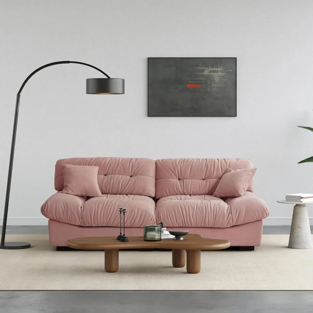 Übergroße tiefe Sofagarnitur, minimalistische Love-Seitecouch, Sofagarnitur mit dickem Kissen, bequemes Cordsofa