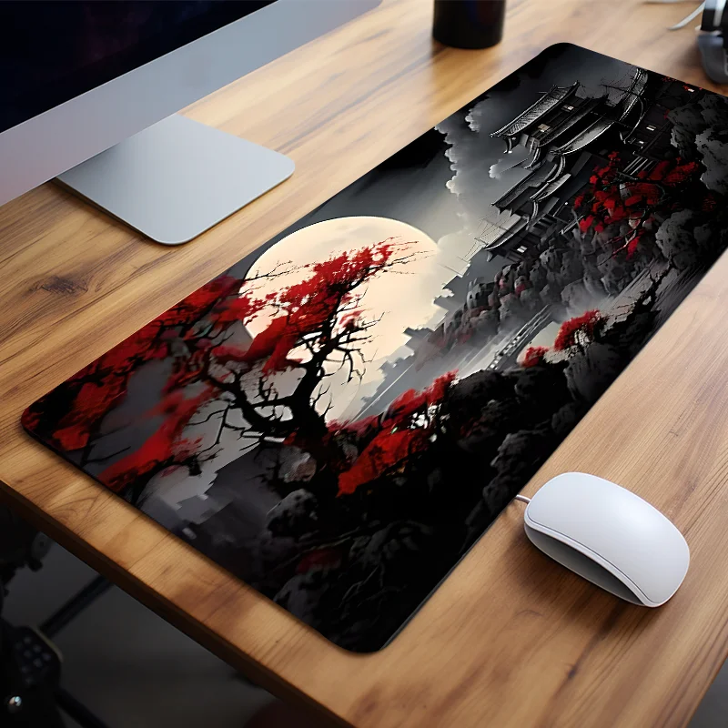 لوحة ماوس ساموراي الليلية ملحقات مكتبية يابانية وسادات ماوس ألعاب كبيرة جدًا للمكتب وقاعدة مطاطية غير قابلة للانزلاق للكمبيوتر