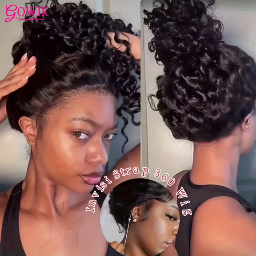 Deep Wave 360 Full Lace Human Hair Wig HD Transparent Invisible Lace Frontal Wig Pre Plucked Baby Hair Glueless Invisi Strap Drawstring Design Brazilian Virgin Remy Hair 180%-250% Density Long Curly Style For Black Women