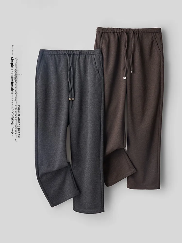 

Мужские повседневные утепленные брюки из шерстяной смеси с эластичным поясом, прямые брюки с поясом на талии, осенне-зимняя модная уличная одежда