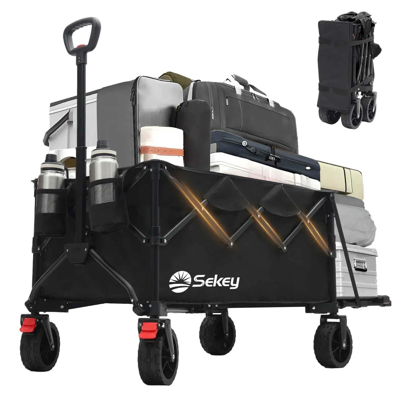 Sunula faltbarer Handwagen mit erweiterbarer Heckklappe 500L 200KG, All-Terrain-Angelwagen,