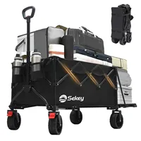 Sunula Folding Handcart with Expandable Tailgate 500L 200KG, All Terrain Fishing Trolley, Folding Handcart