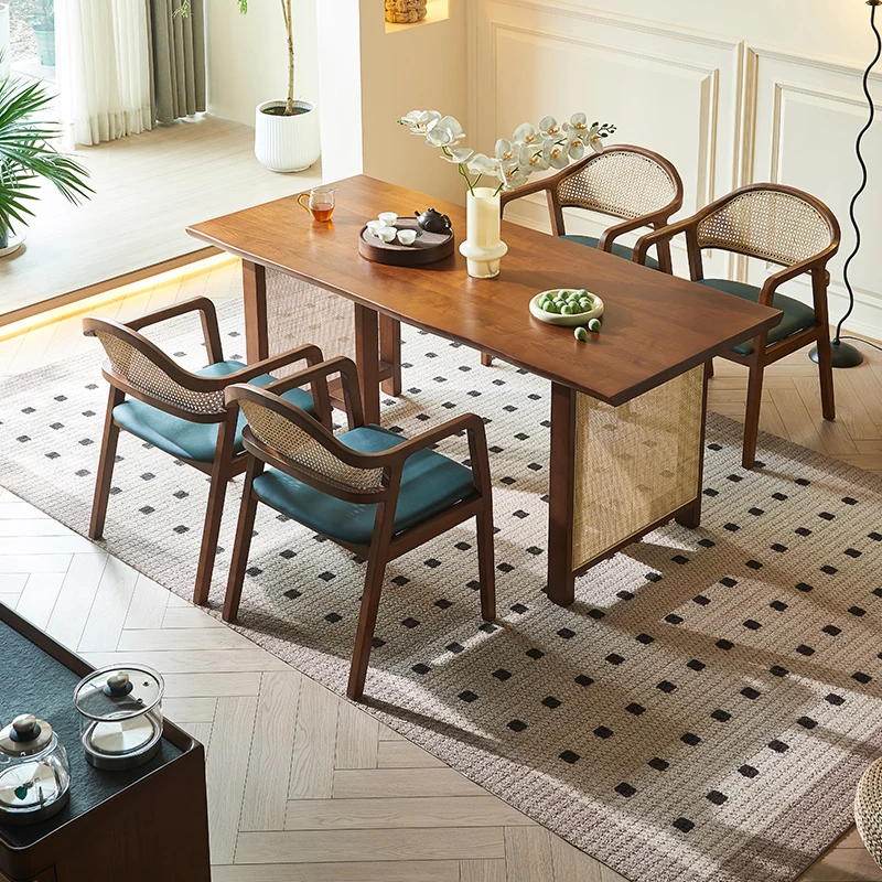 Solid wood dining table small apartment simple rattan dining restaurant ash wood rectangular one