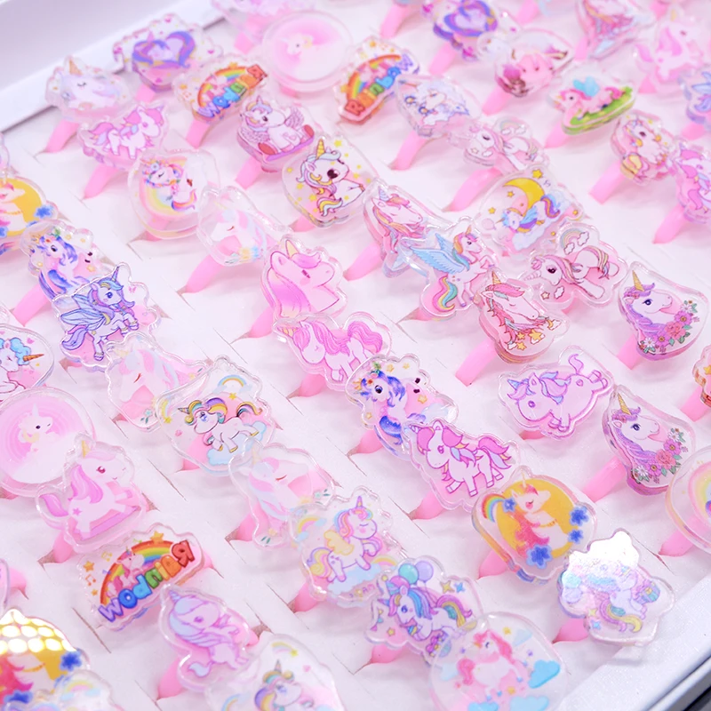 20pcs mix Cartoon Rainbow Animal Unicorn Ring Kids Girl boy Ring Children's Ring Baby Jewellery Party Decoration Supplies Gifts