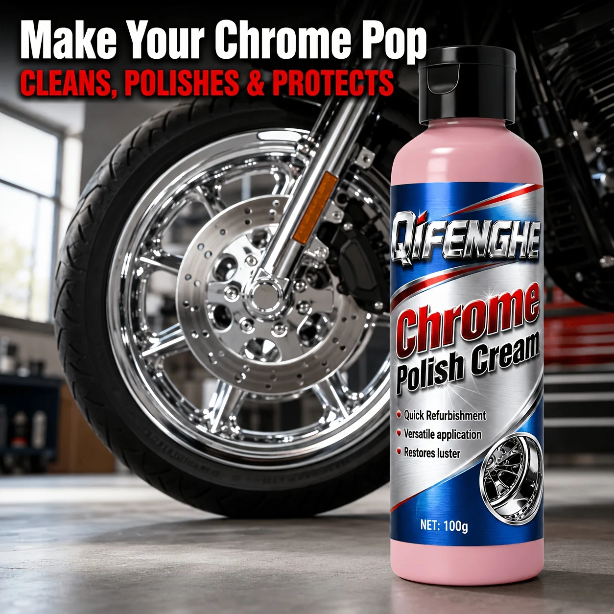 

100g Chrome Polish Cream - Quick Polishing Compound That Cleans Protects And Gives a Long Lasting Glow to Your Chrome Accessorie
