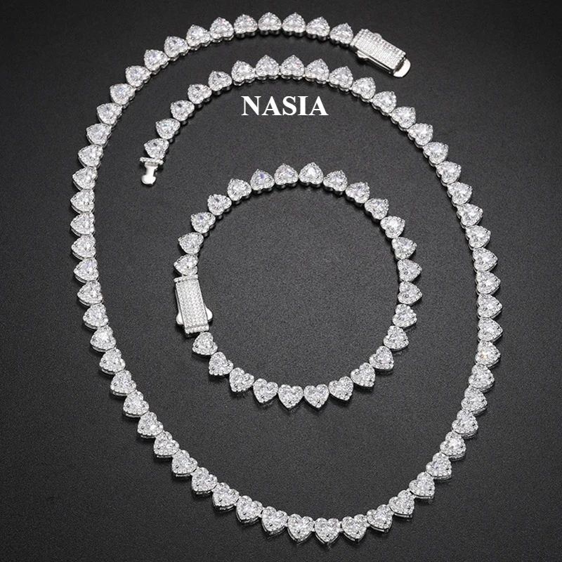 NASIA D VVS Heart Moissanite Iced Out Bling S925 Sterling Silver Tennis Necklace For Women Girlfriend Jewelry Gifts 2026