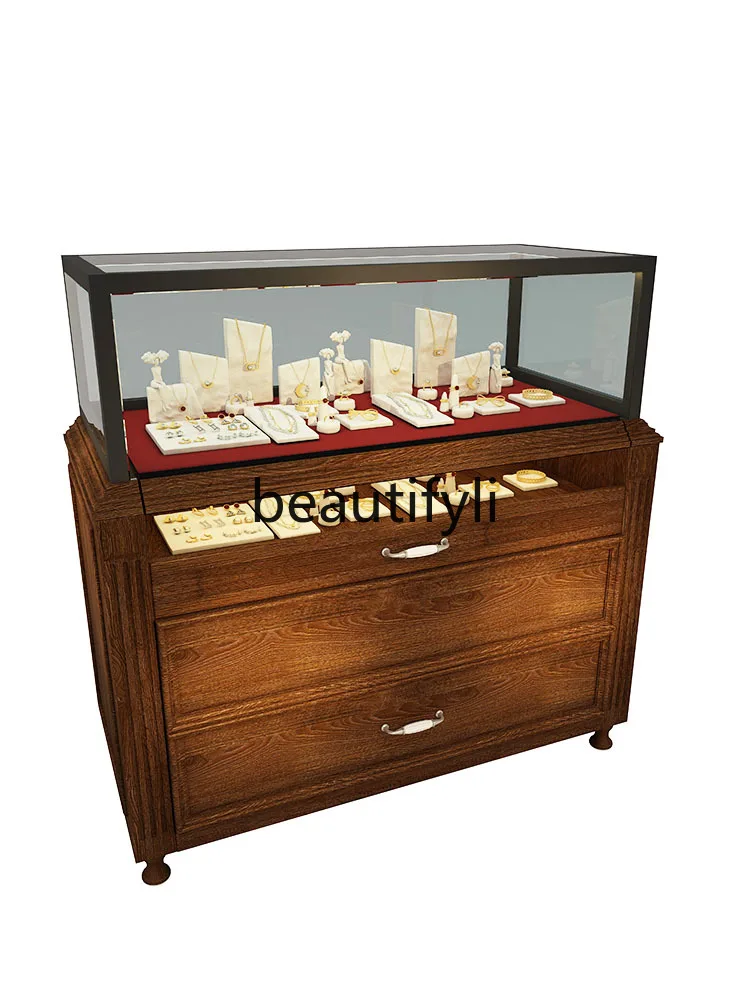 

Jewelry glass Zhongdao display cabinet retro solid wood paint cabinet high-end museum display cabinet customization