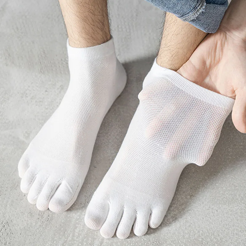 1pair Men\'s Toe Socks Cotton Breathable Running Basketball Ankle Sock Mesh Comfortable High Quality Sox Fashion Sweat-absorbing