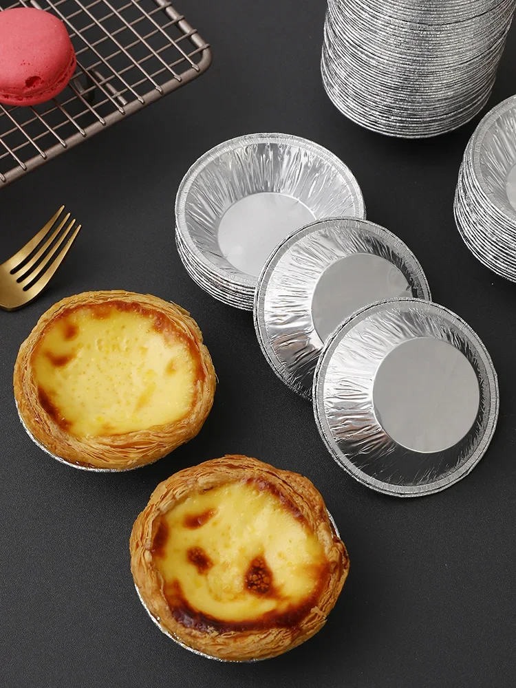 100PCs Disposable Aluminum Foil Baking Cups Egg Tart Pan Cupcake Case Tar Cake Mold