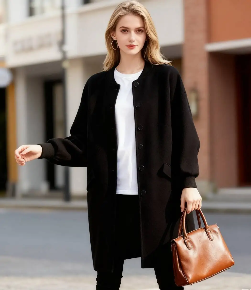 

Wool Blend Coats Womens Woolen Coat Natural Long Winter Quilted Double-Layer Highstreet Ulzzang Style Urban Nordic Cleanfit Chic