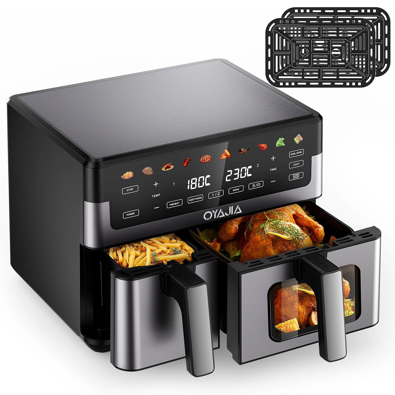 10L Dual Air Fryer 2400W Digital Cooker Oven 1-in-1 Healthy Frying Double Basket